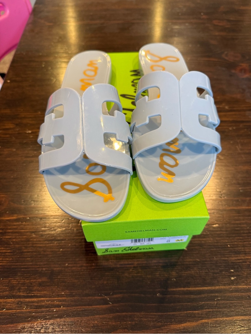 Sam Edelman Blue Jelly Logo Slide Sandals - Picture 2 of 5